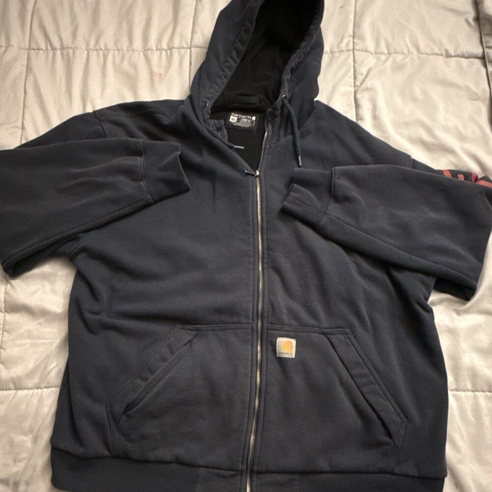 Carhartt Men's Rain Defender Loose Fit Full Zip Hooded Fleece Hoodie Blue 2XL